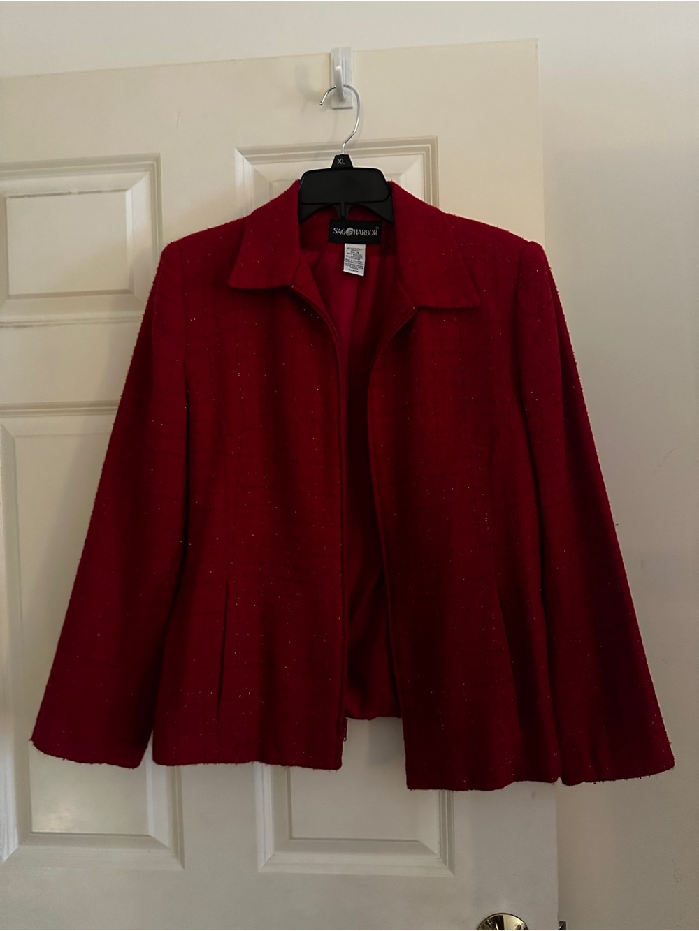 Sag Harbor Vintage Red Metallic Tweed Zip Front Jacket Blazer Size 14